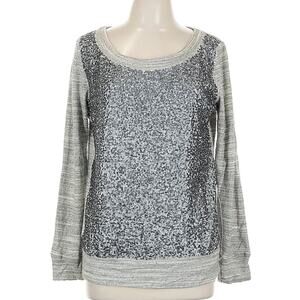 J.Crew Collection Sequin Cotton Sweater/Sweatshirt Gray and Silver Size Large